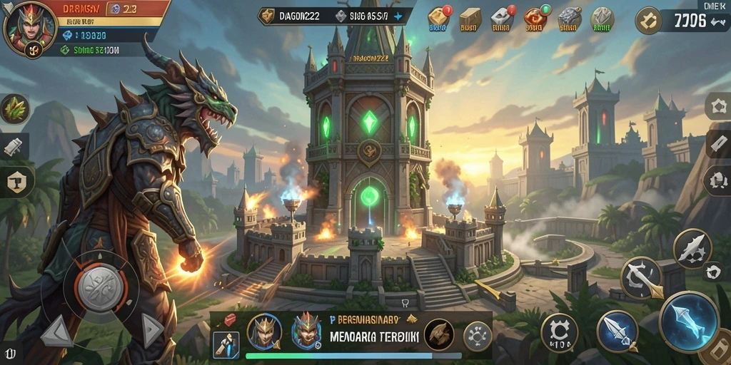 Tampilan menarik dari gameplay Tower Defense DRAGON222 yang menegangkan.