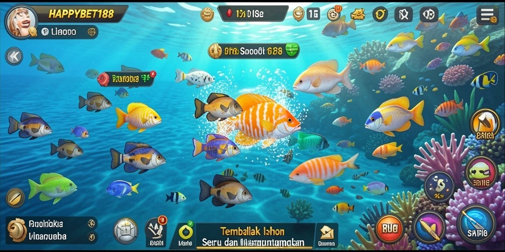Tampilan gameplay seru dari HAPPYBET188 saat berburu ikan.