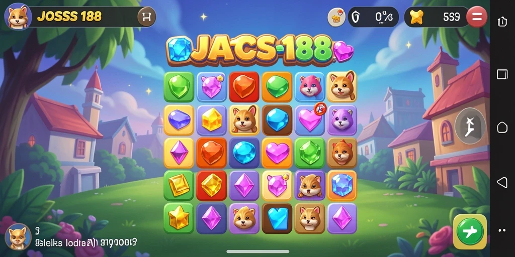 Gameplay seru dan penuh warna dalam JOSS188, permainan Match-3 yang menghibur.