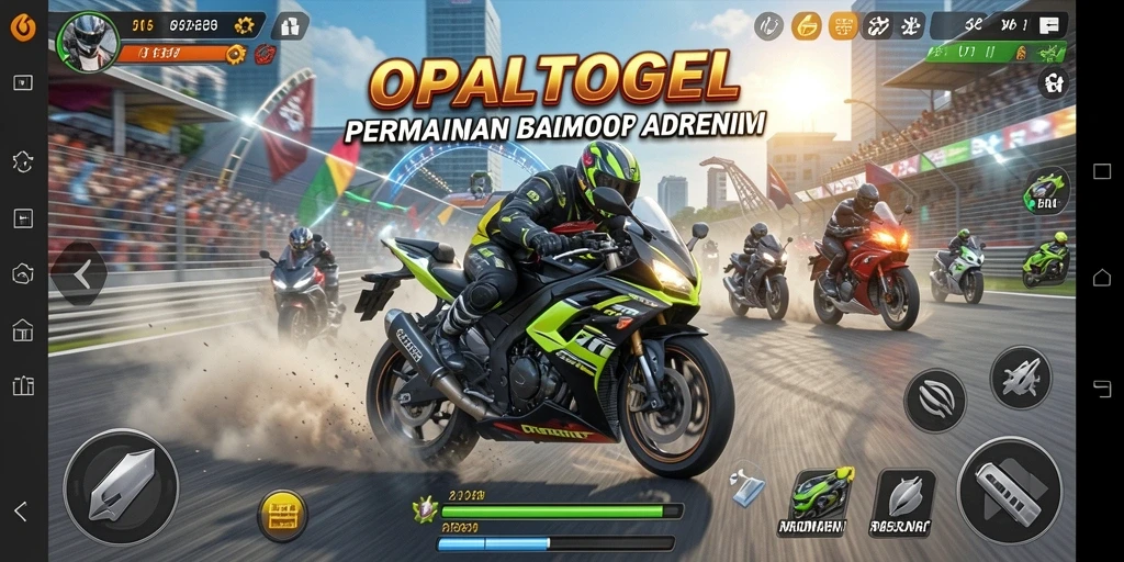 Tampilan gameplay balap motor yang seru di OPALTOGEL.