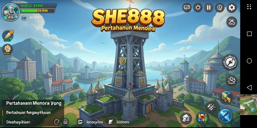 Tampilan gameplay SHE888 yang menegangkan dalam pertarungan Tower Defense.