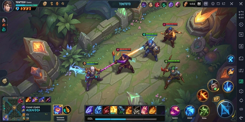 Screenshot TENTOTO yang menampilkan aksi gameplay MOBA yang seru.