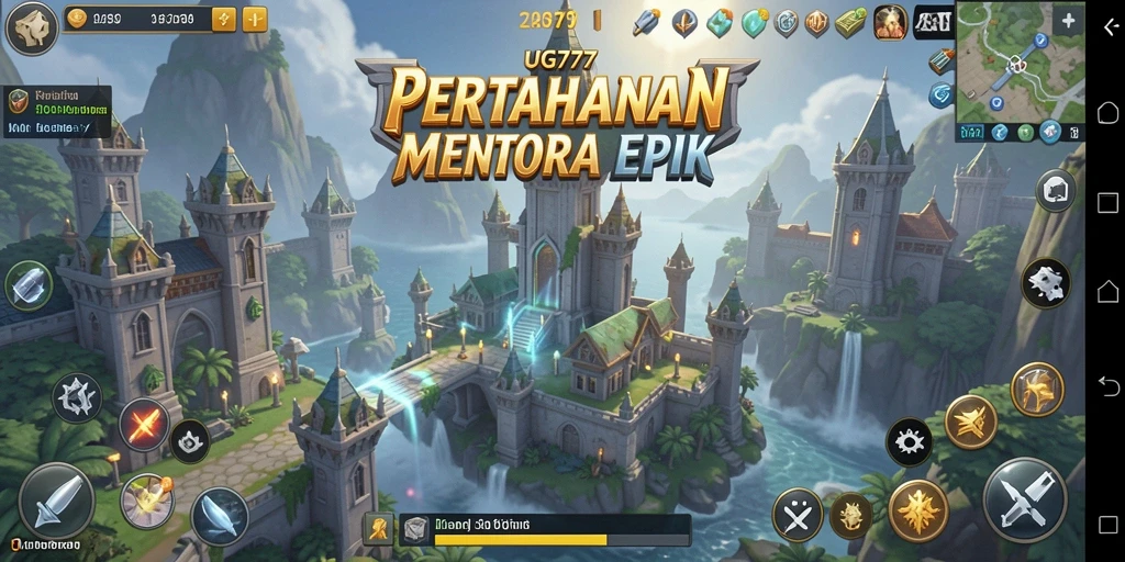 Tampilan menarik dari gameplay UG777 dengan menara dan musuh yang beragam.